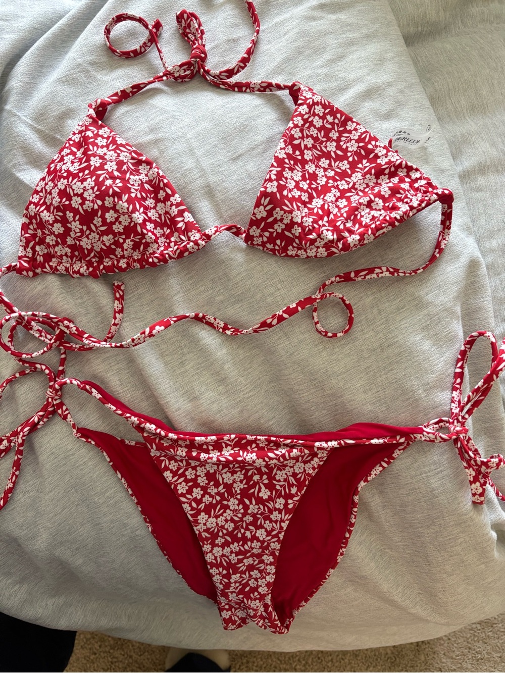 Red Floral Tie-Side Bikini - Two-Piece Swimsuit